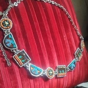 Chico's Silver and Turquoise Beaded Chain Belt